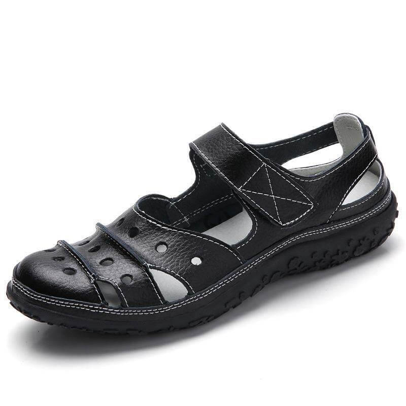 Women’s Perforated Strap Sandals with Hook-and-Loop Closure