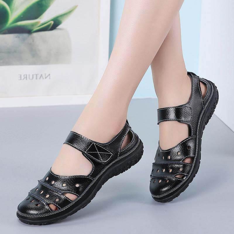 Women’s Perforated Strap Sandals with Hook-and-Loop Closure