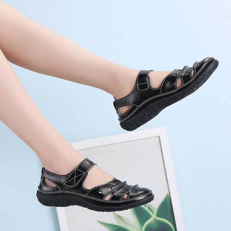 Women’s Perforated Strap Sandals with Hook-and-Loop Closure