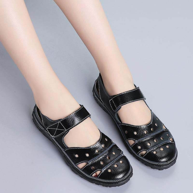 Women’s Perforated Strap Sandals with Hook-and-Loop Closure