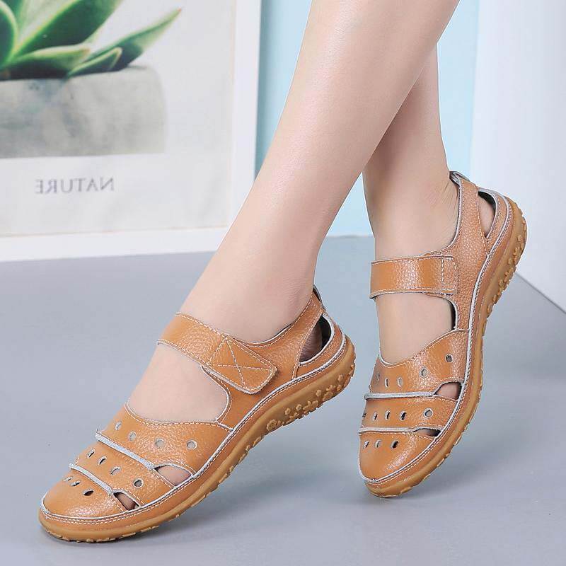 Women’s Perforated Strap Sandals with Hook-and-Loop Closure