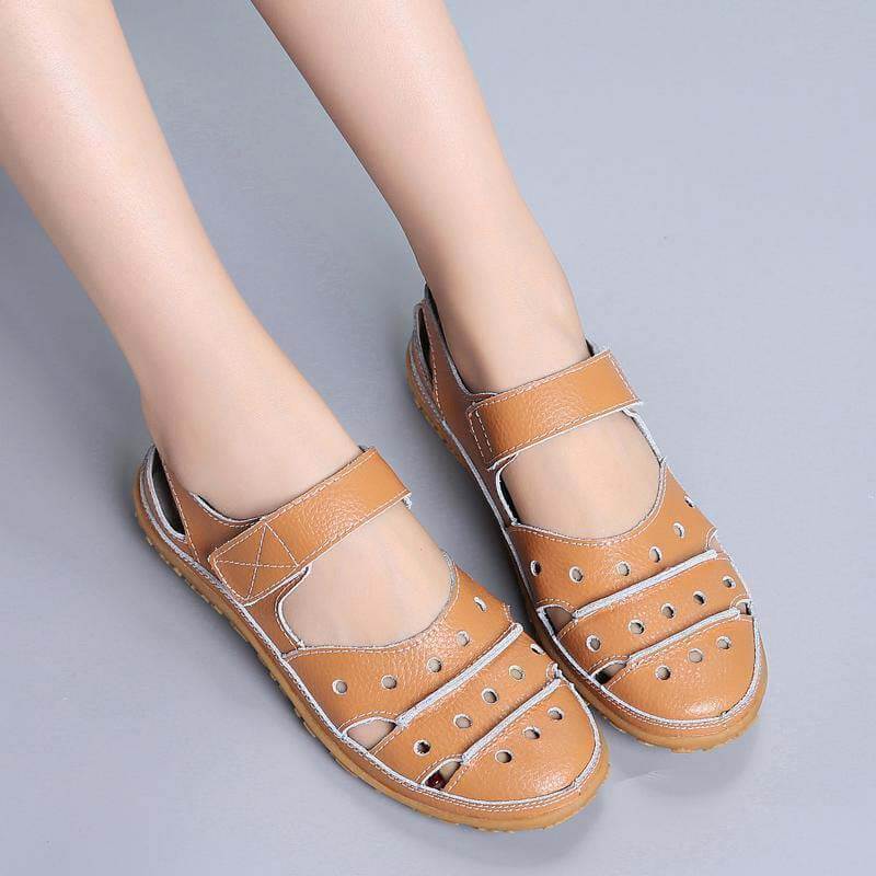 Women’s Perforated Strap Sandals with Hook-and-Loop Closure