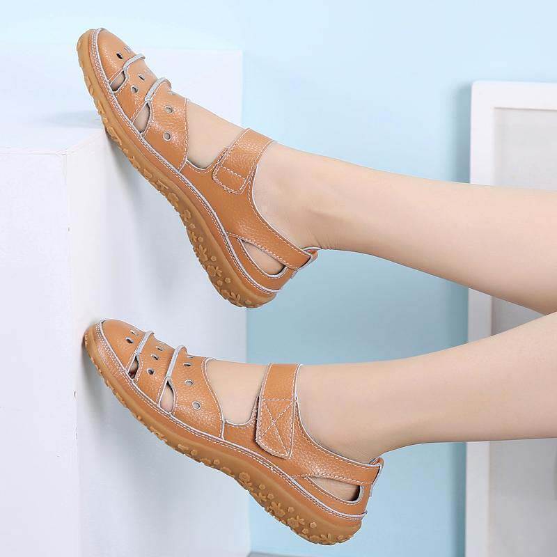 Women’s Perforated Strap Sandals with Hook-and-Loop Closure