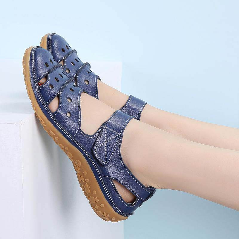 Women’s Perforated Strap Sandals with Hook-and-Loop Closure