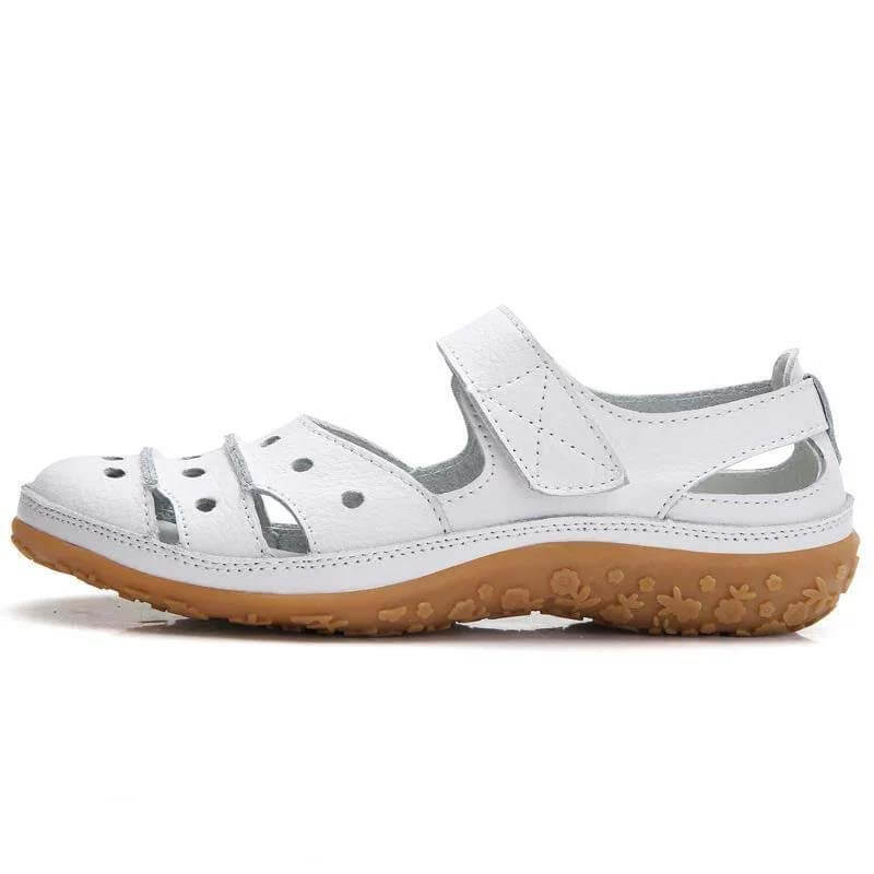 Women’s Perforated Strap Sandals with Hook-and-Loop Closure