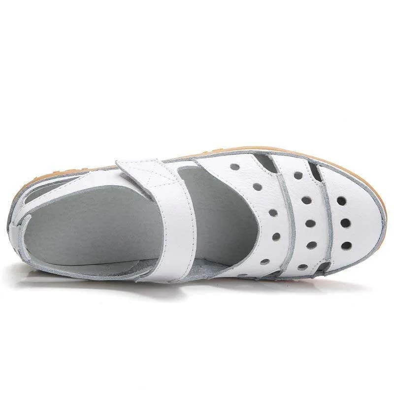 Women’s Perforated Strap Sandals with Hook-and-Loop Closure