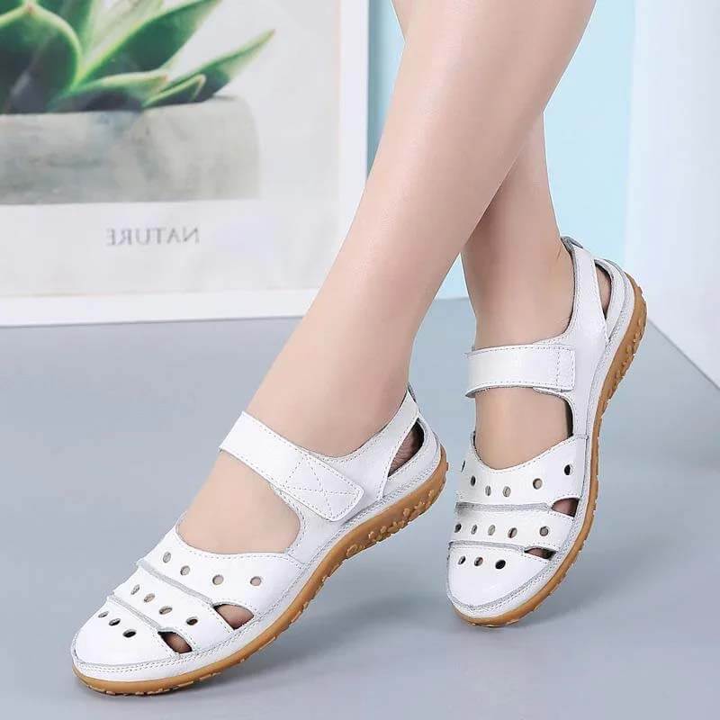 Women’s Perforated Strap Sandals with Hook-and-Loop Closure