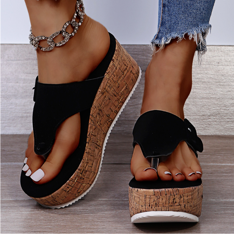 Women’s Open-Toe Sandals with Buckle Strap and Wedge Sole