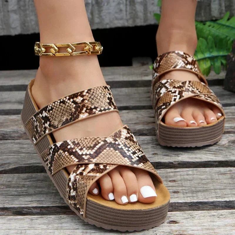 Women’s Open Toe Platform Sandals with Braided Strap and Cross Band Design