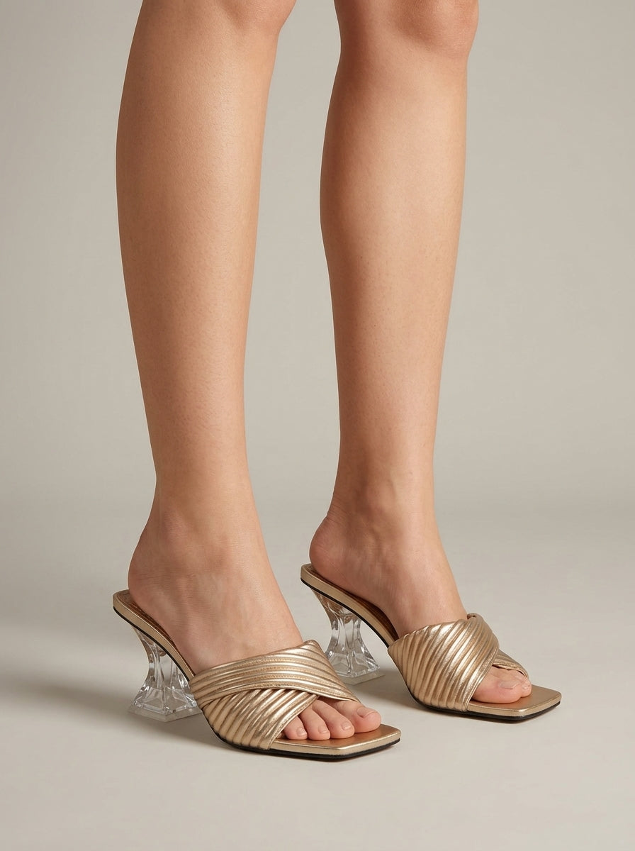 Women's Square Toe Solid Color Crystal Clear High Heels