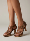 Women’s Open-Toe Heeled Sandals with Cut-Out Straps - Block Heel