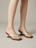 Women's Heeled Thong Sandals - Synthetic Upper - Rubber Sole
