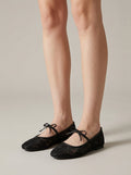 Women’s Mesh Mary Jane Flats - Sheer Panel Design - Bow Detail with Flat Sole