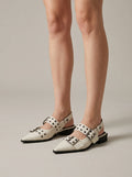 Women's Leather Slingback Heels with Double Buckle Eyelet Strap