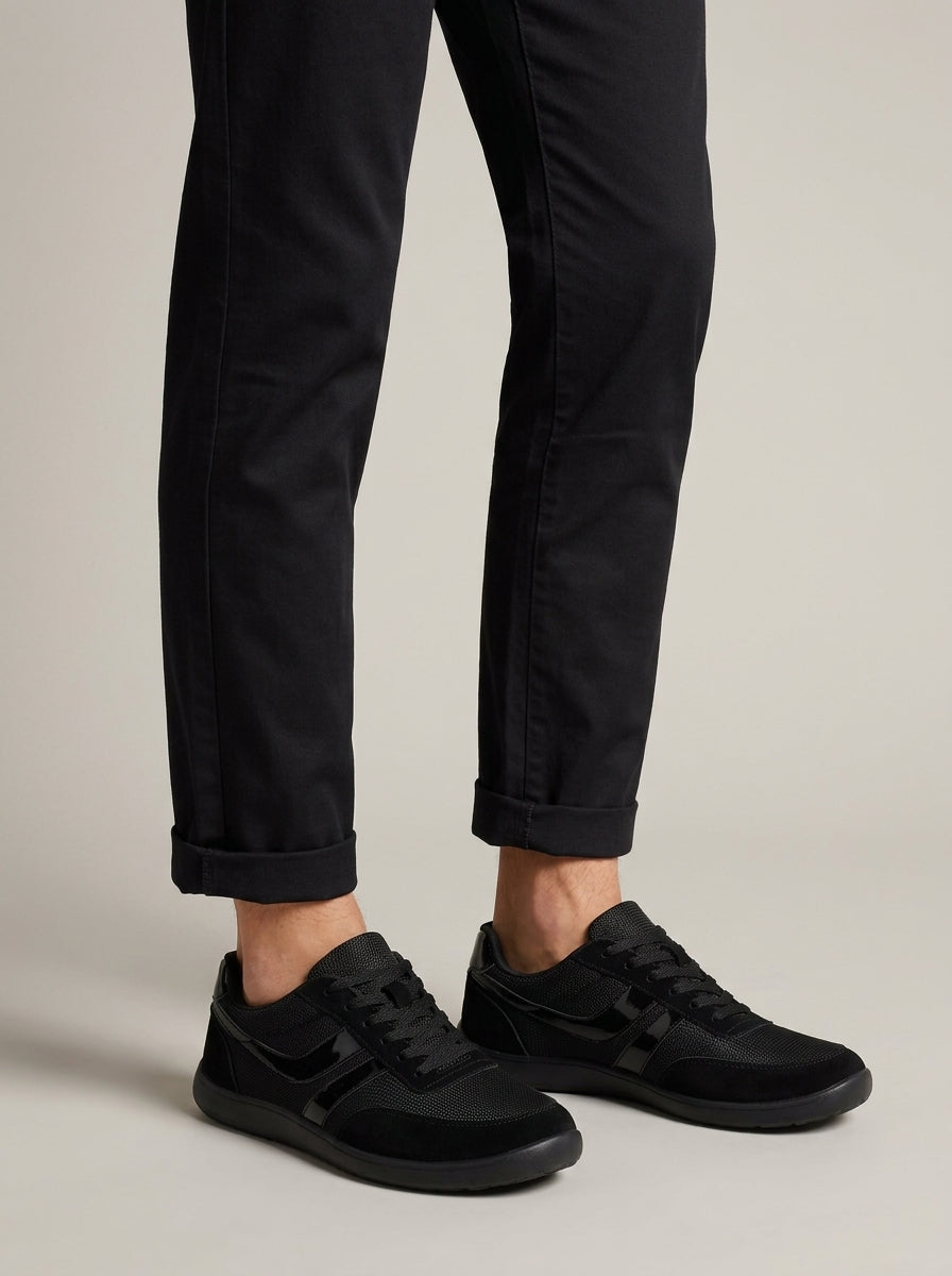 Men's Casual Sneakers – Lace-Up Low Top Mesh Upper with Stripe Detail