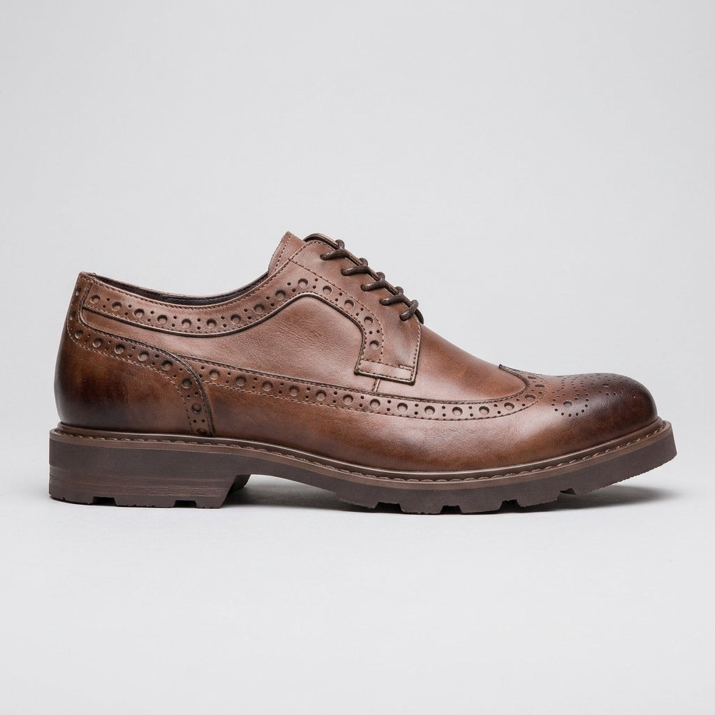 Men's Brogue Oxford Wingtip Lace-Up Platform Sole Derby Shoes