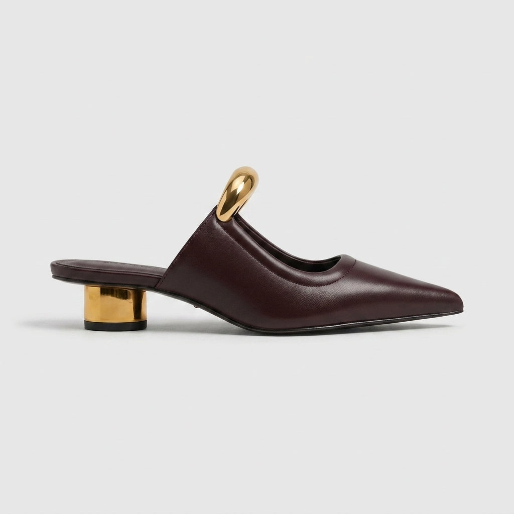 Women's Mules - Sculptural Bar Detail with Low Cylinder Heel
