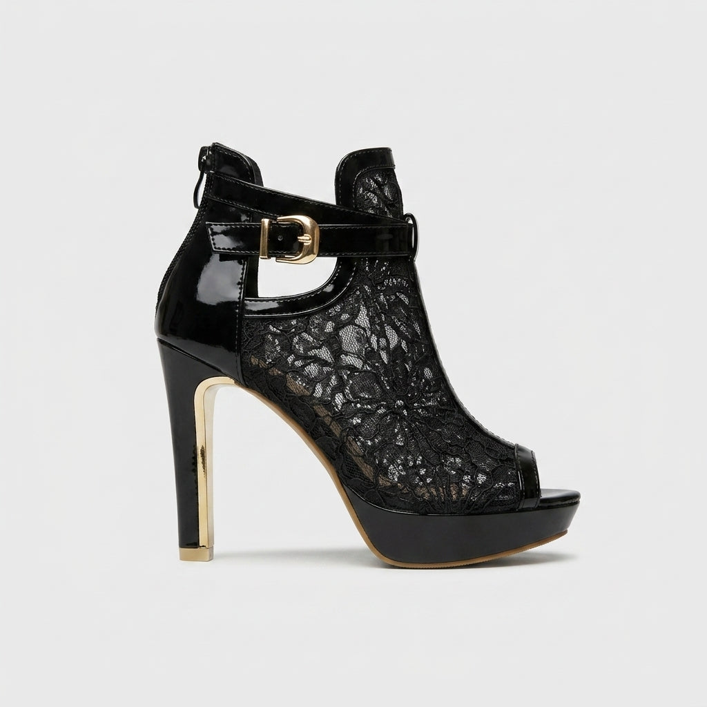 Women’s Open Toe Heels with Platform Sole, High Heel-  Buckle Strap