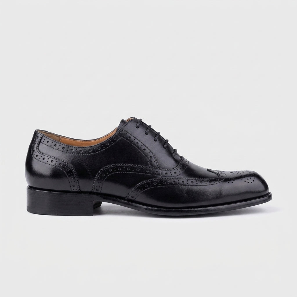 Men's Leather Brogue Oxford Shoes - Lace-Up Wingtip Derby Flat