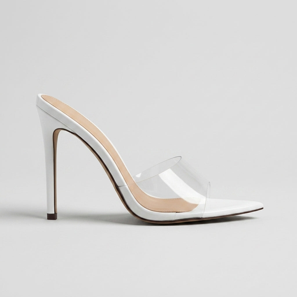 Women's Pointed Toe Clear Strap PVC High Stiletto Heel Mules