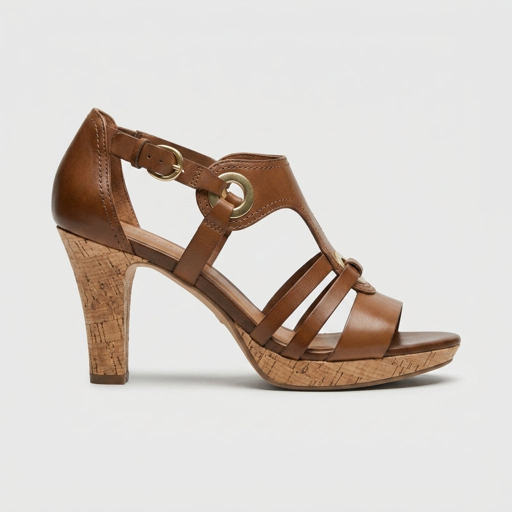 Women’s Open-Toe Heeled Sandals with Cut-Out Straps - Block Heel