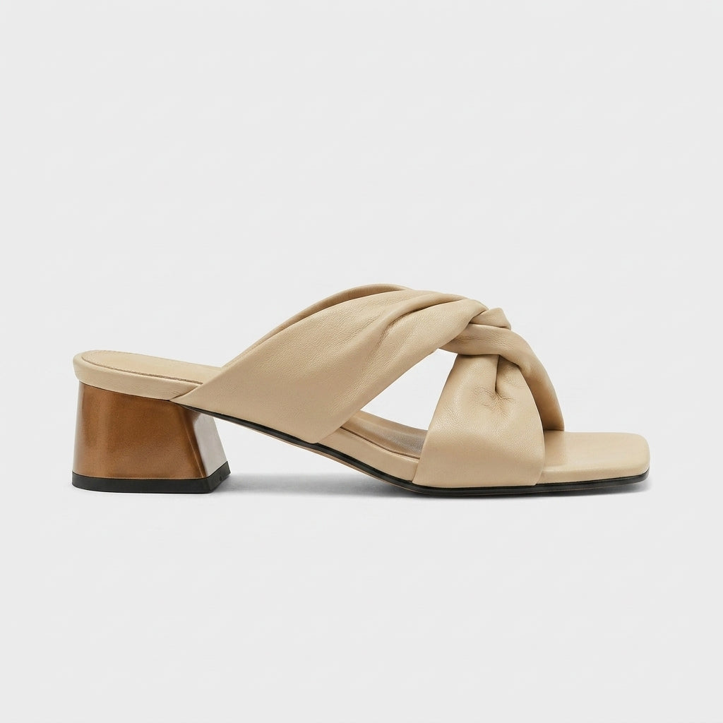Women's Knotted Bow Block Heel Sandals - Open Toe Mule Style
