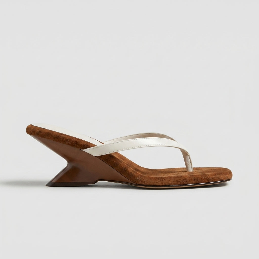 Women's Heeled Thong Sandals - Synthetic Upper - Rubber Sole