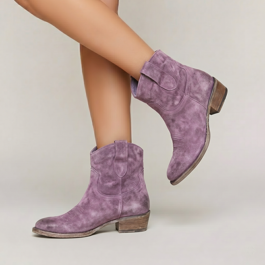 Women’s Western Ankle Boots with Low Stacked Heel