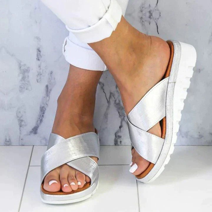 Women's Crisscross Strap Platform Slide Comfortable Sandals