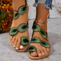 Women's Flat Sandals - Toe Ring - Embroidered Floral Appliqué Straps