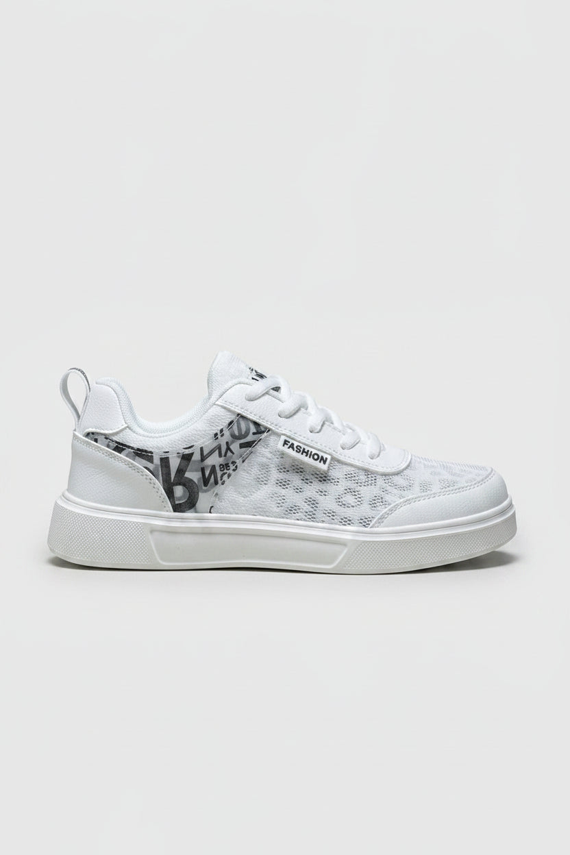 Women's Lace-Up Low-Top Sneakers - Graphic Print - Mixed Material
