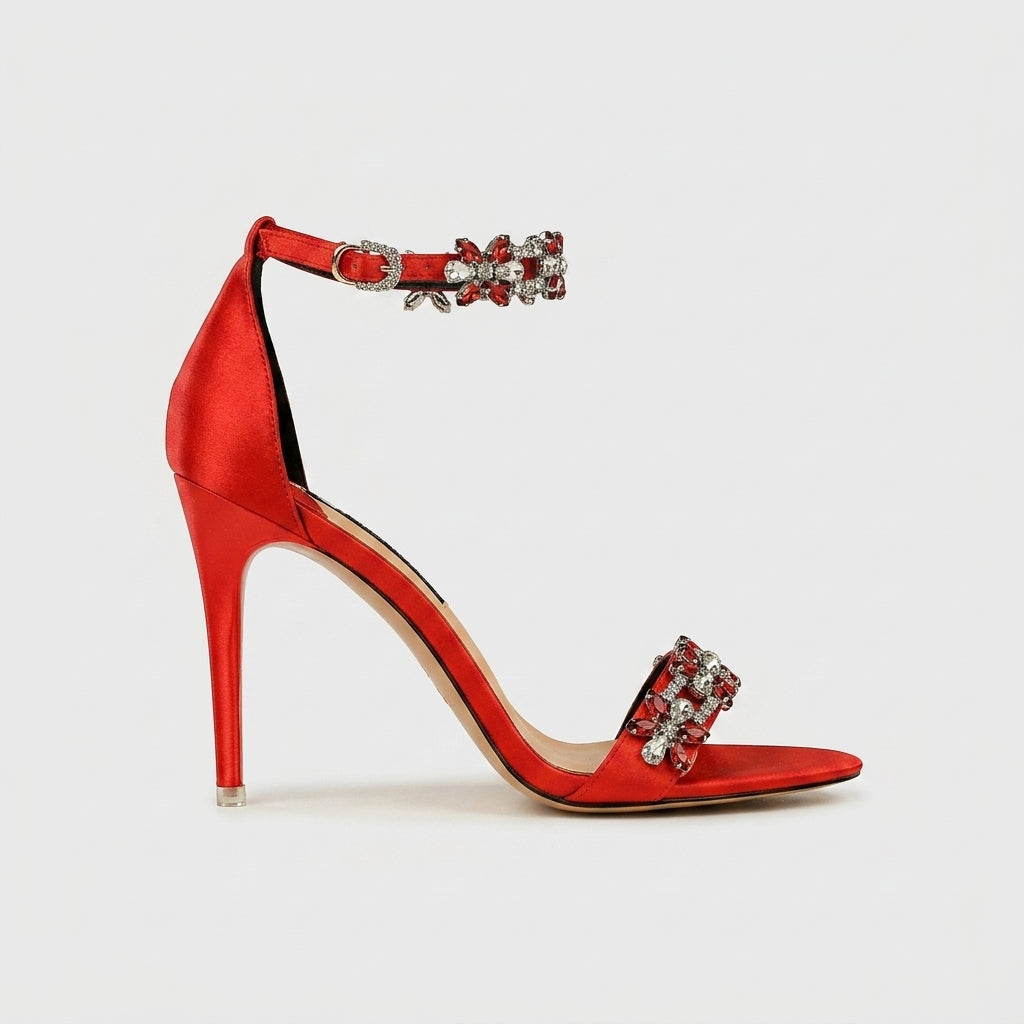 Women's Crystal Embellished Ankle Strap Stiletto Heels