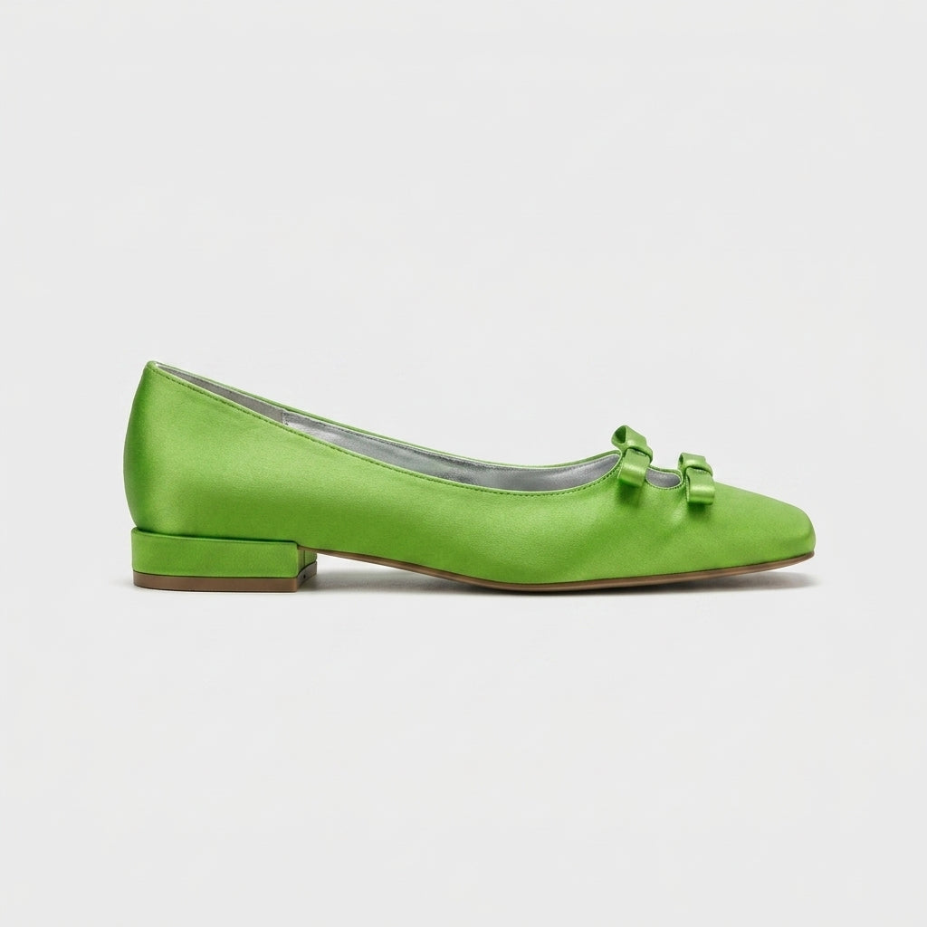 Women's Square Toe Mary Jane Block Heels with Bow Detail
