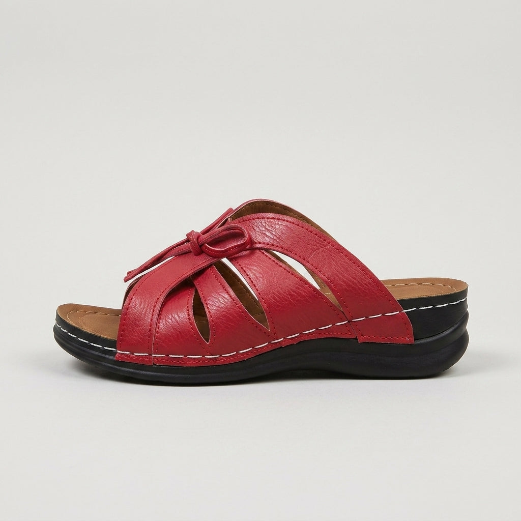 Women's Cut-Out Bow Tie Flat Sandals - Open Toe - Slip-On