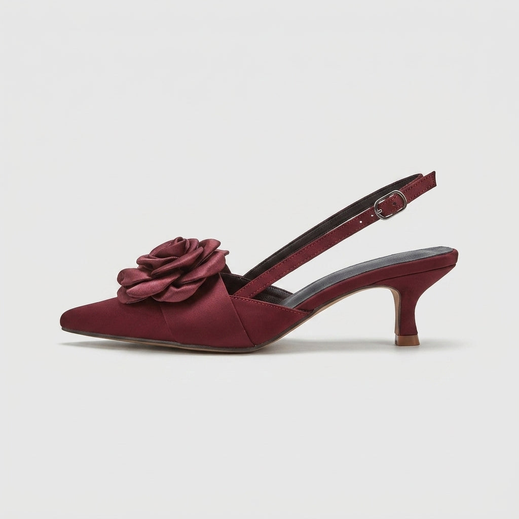 Women's Pointed Cap Toe Stiletto Heel Pumps with 3D Rose Detail
