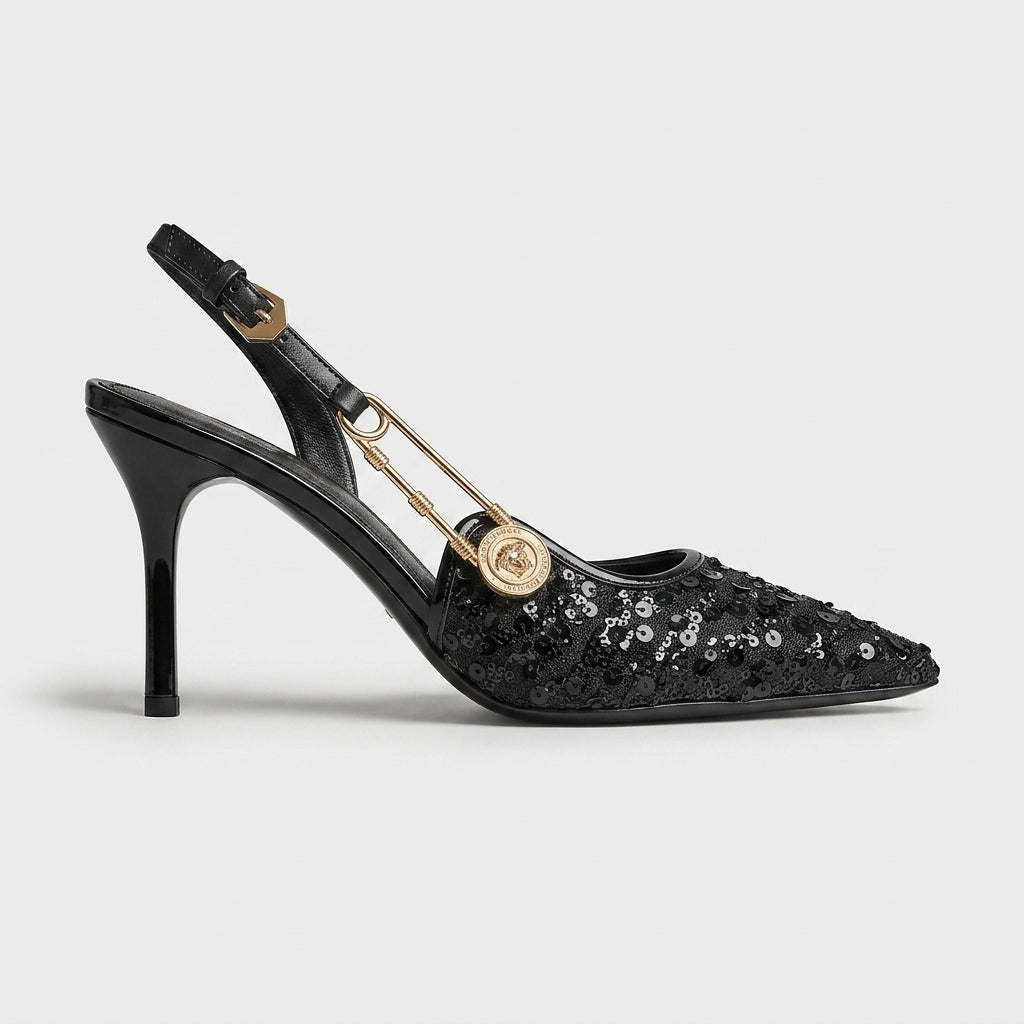 Women's Sequin Pointed Toe Stiletto Slingback Heels