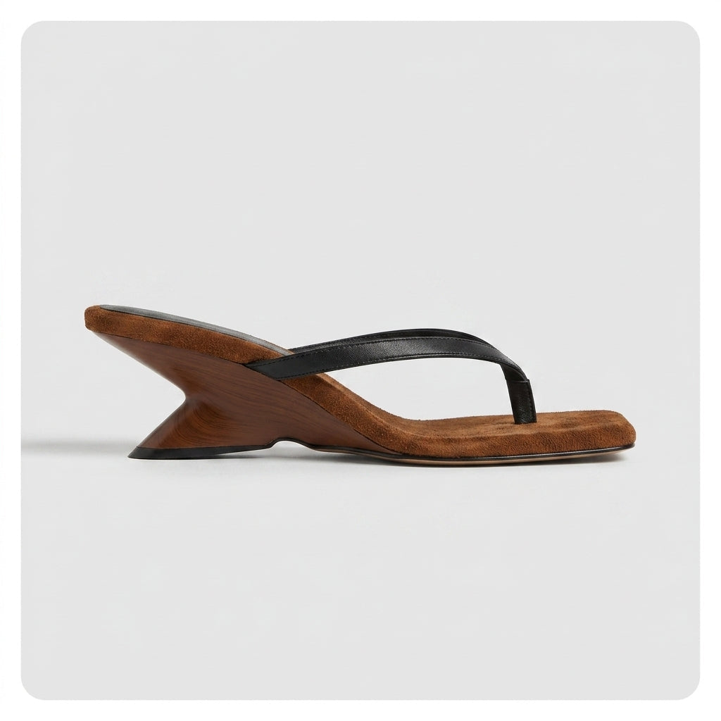 Women's Heeled Thong Sandals - Synthetic Upper - Rubber Sole