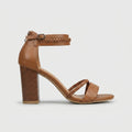 Women's Braided Ankle Strap Block Heels - Open Toe - Buckle Closure