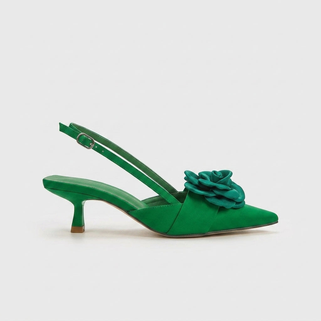 Women's Pointed Cap Toe Stiletto Heel Pumps with 3D Rose Detail