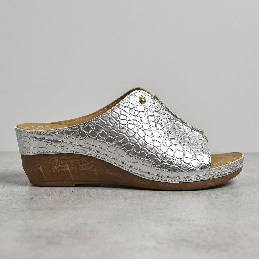 Women's Textured Wedge Sandals - Open-Toe Slip-On Platform