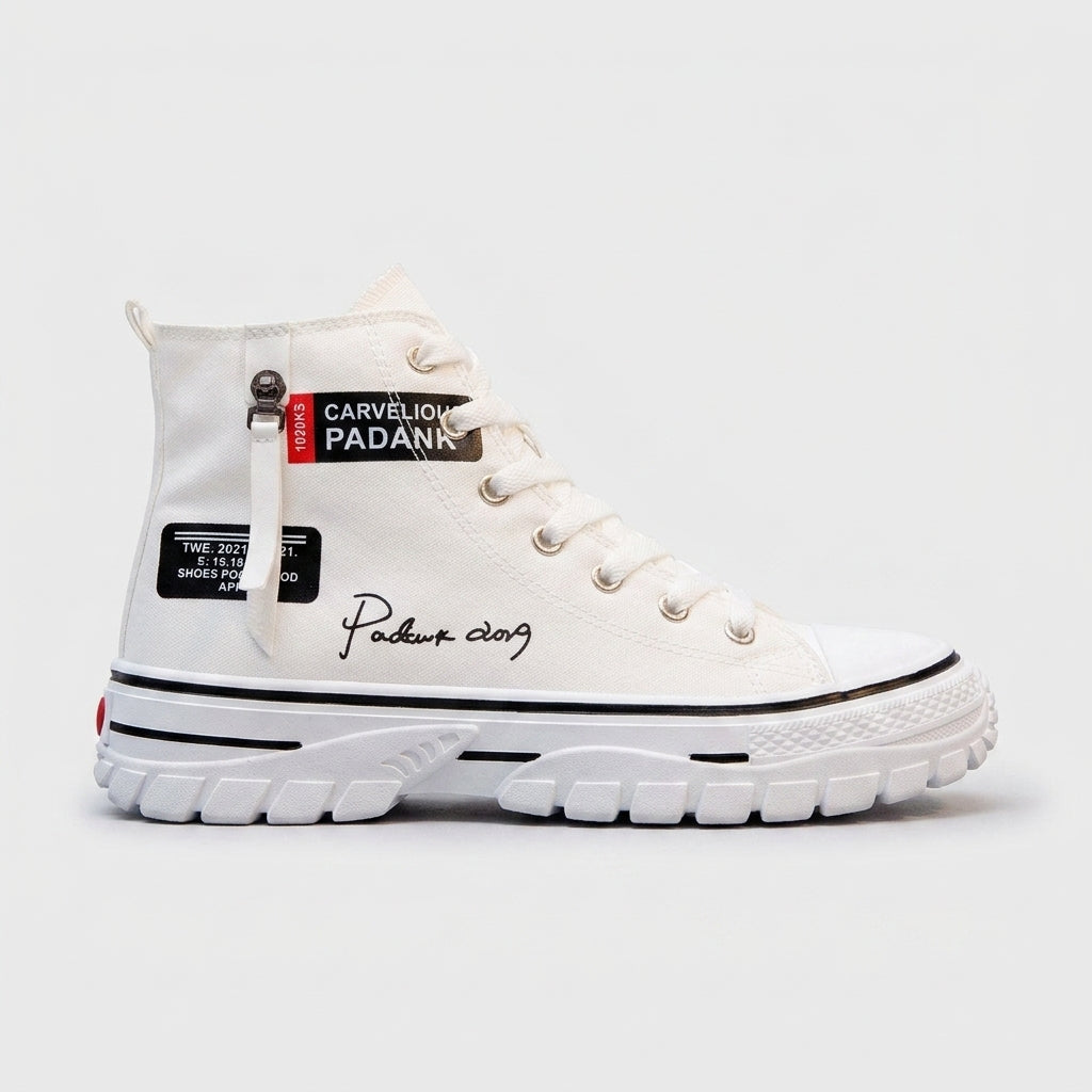 Men's High-Top Canvas Platform Sneakers - Lace-Up - Round Toe
