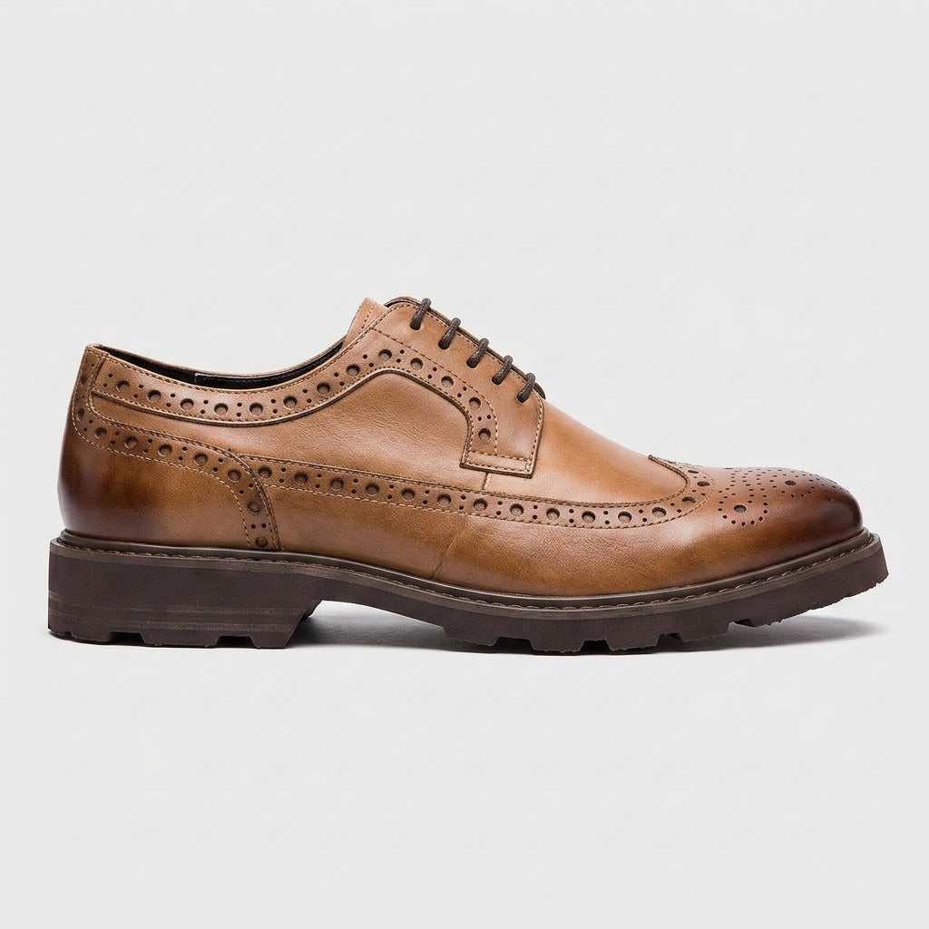 Men's Brogue Oxford Wingtip Lace-Up Platform Sole Derby Shoes