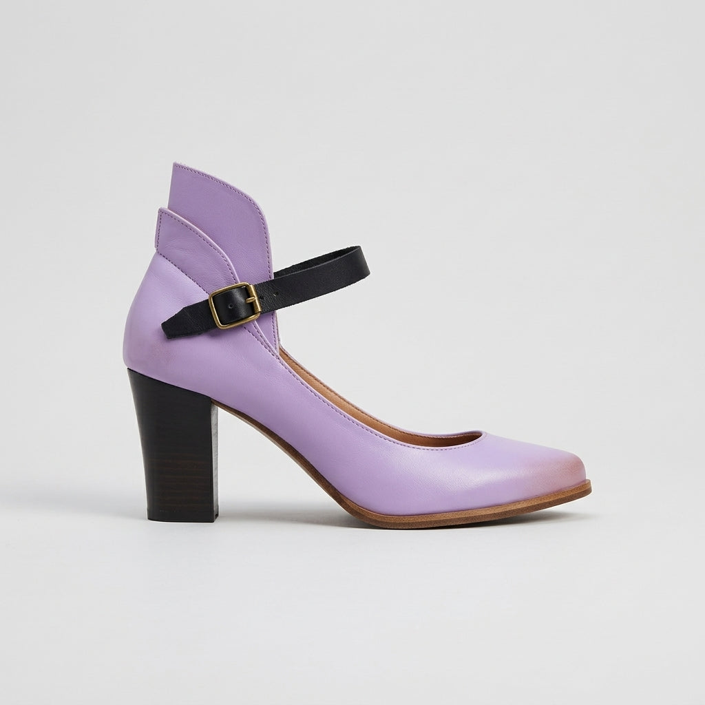 Women’s Block Heel Pumps with Ankle Strap and Pointed Toe