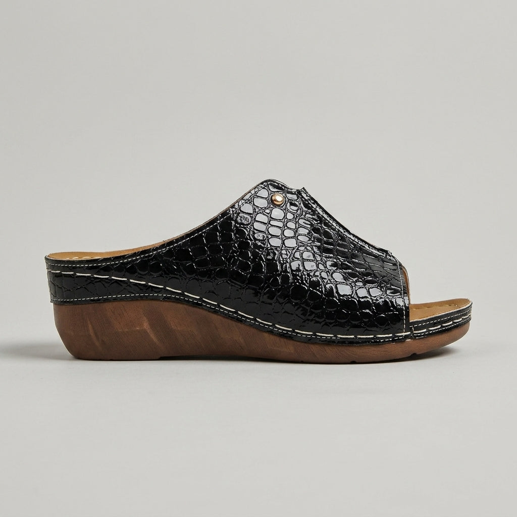 Women's Textured Wedge Sandals - Open-Toe Slip-On Platform