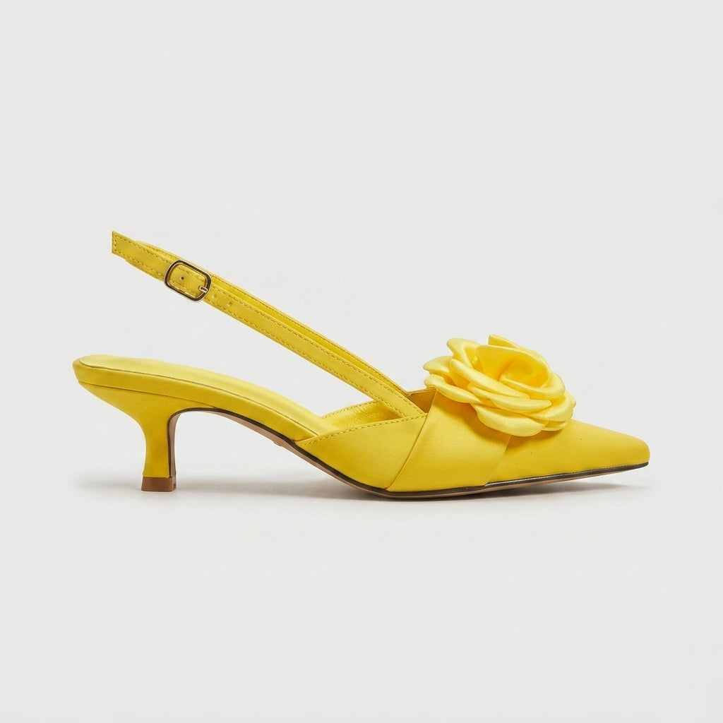 Women's Pointed Cap Toe Stiletto Heel Pumps with 3D Rose Detail