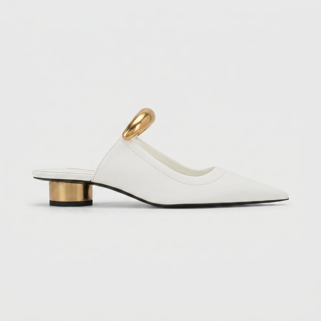 Women's Mules - Sculptural Bar Detail with Low Cylinder Heel