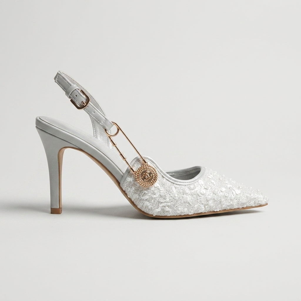 Women's Sequin Pointed Toe Stiletto Slingback Heels