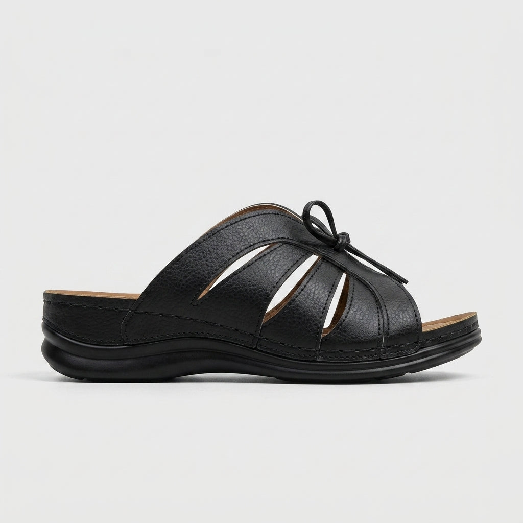 Women's Cut-Out Bow Tie Flat Sandals - Open Toe - Slip-On