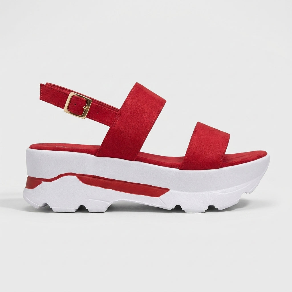 Women's Platform Sandals - Open-Toe Buckle Ankle Strap Athletic