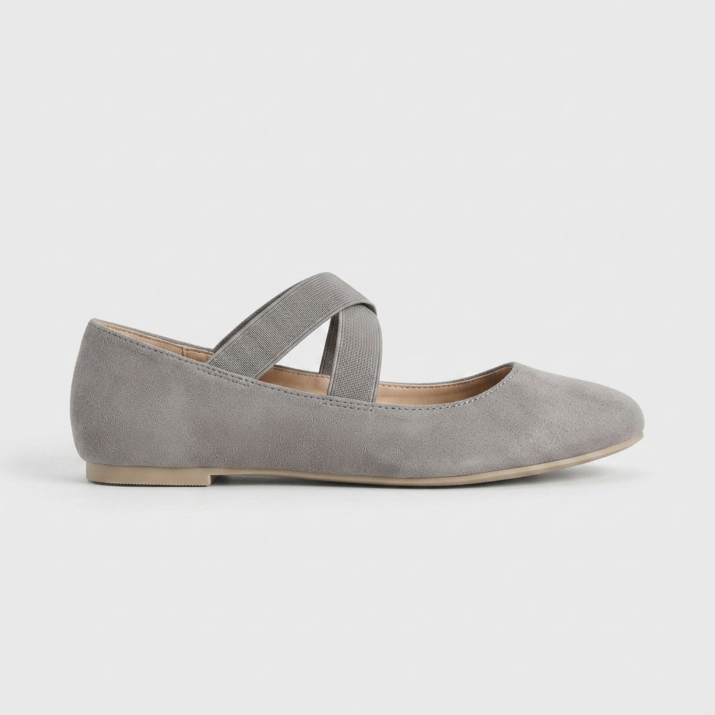 Women’s Rounded Toe Flats with Elastic Cross Strap - Closed Heel